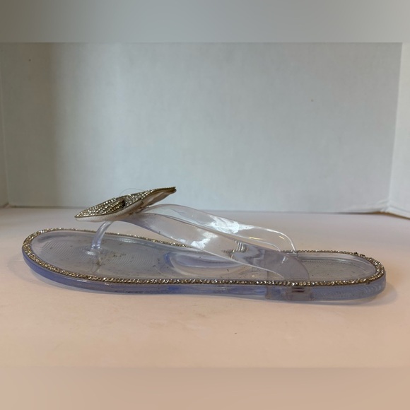 Forever rhinestone & bow accented jelly flip flops sandals size 9 - Picture 4 of 10